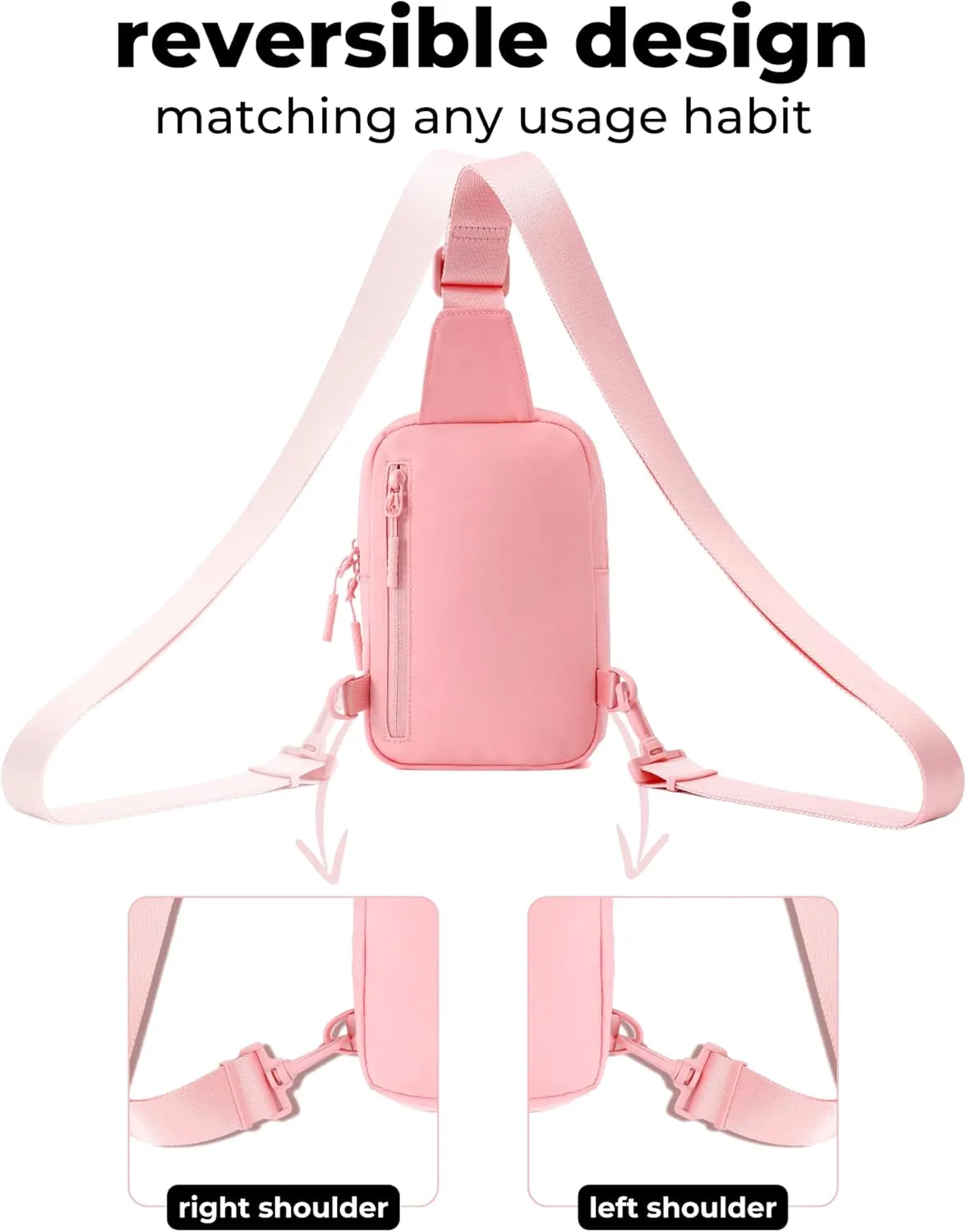 FORZAROCKET Ultralight Sling Bag w/Long Strap 70"  Small Crossbody Bag w/Extended Strap  Women Men Fanny Pack w/Anti-Theft Pocket  Two-Way Durable Zipper  Travel & Plus Size Friendly, Pink