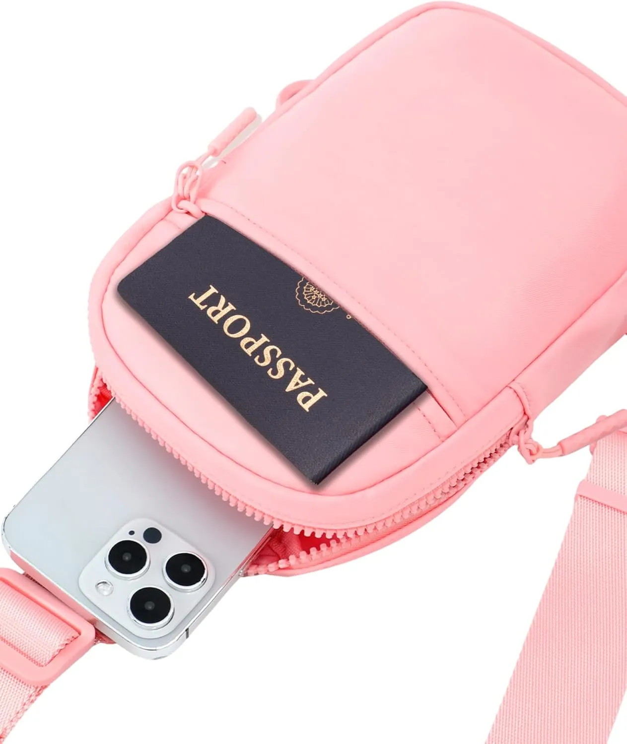 FORZAROCKET Ultralight Sling Bag w/Long Strap 70"  Small Crossbody Bag w/Extended Strap  Women Men Fanny Pack w/Anti-Theft Pocket  Two-Way Durable Zipper  Travel & Plus Size Friendly, Pink