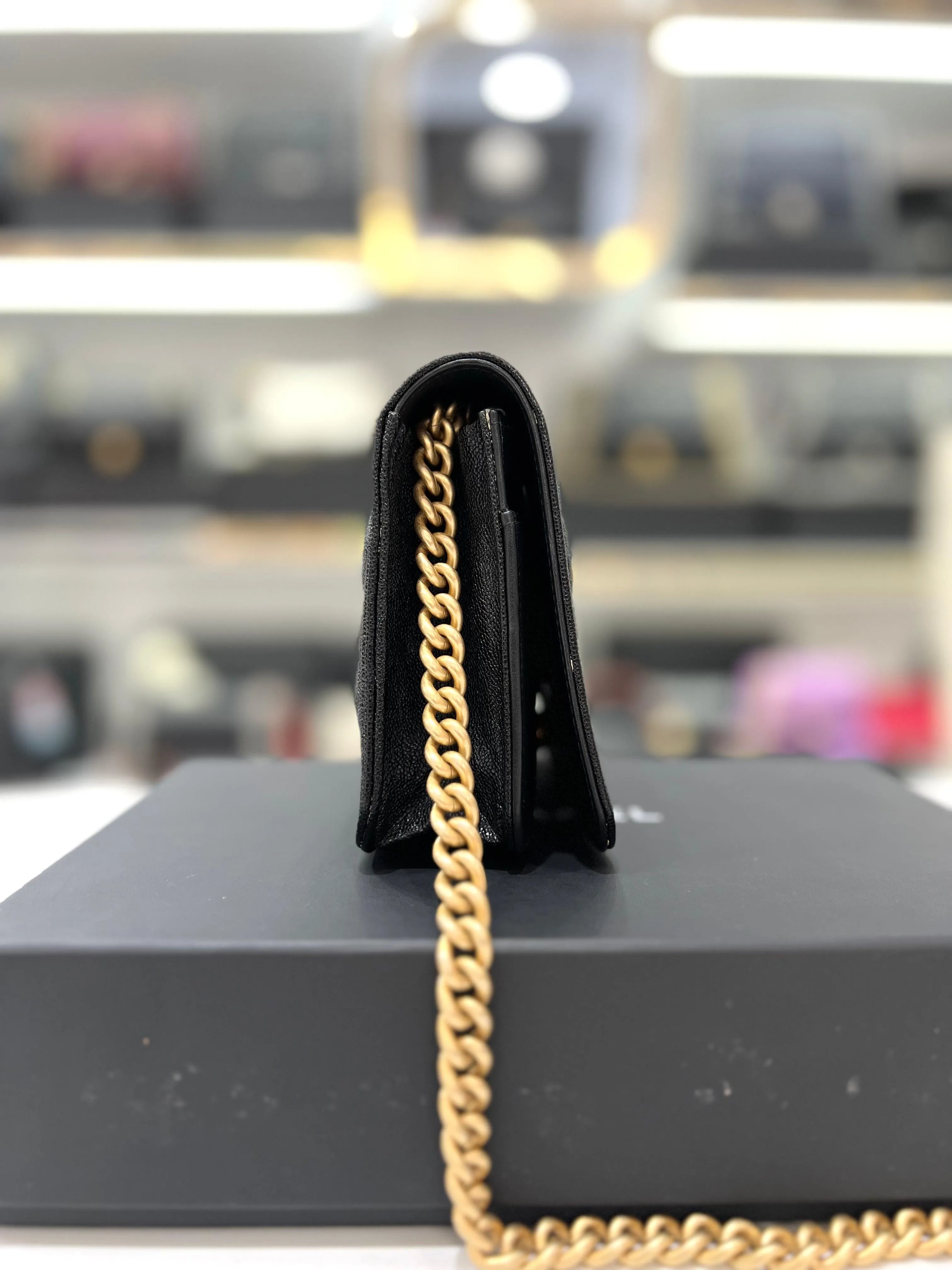 Full Set Microchip CHANEL Boy Women Wallet On Chain Grained Caviar & Gold-Tone Metal