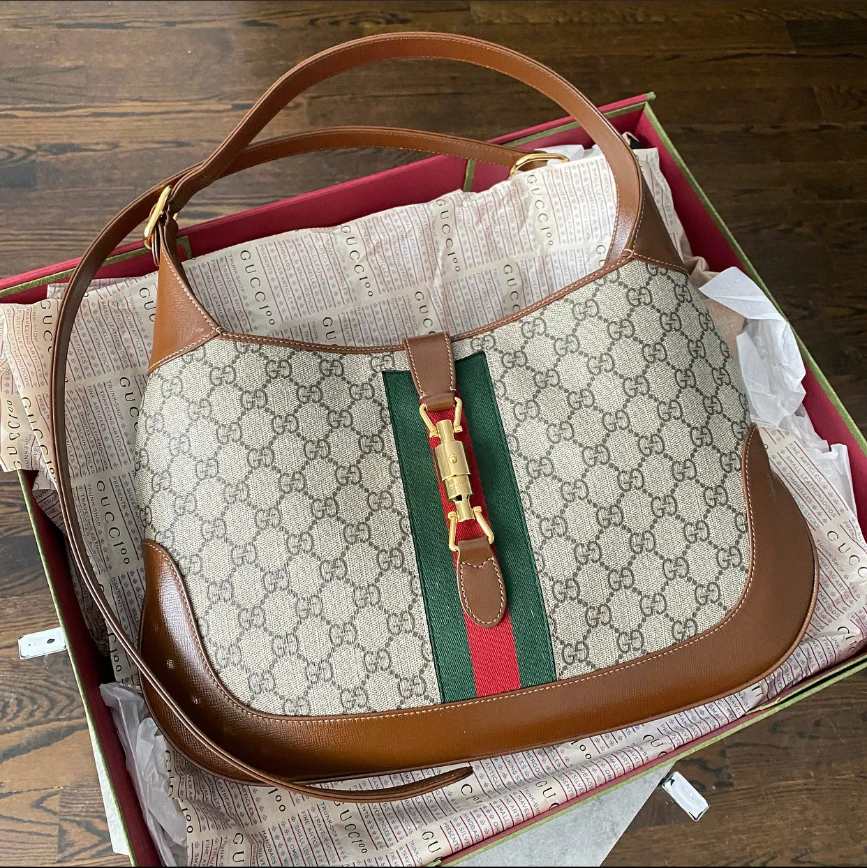 Gucci Jackie 1961 Monogram Supreme Medium Shoulder Hobo Bag