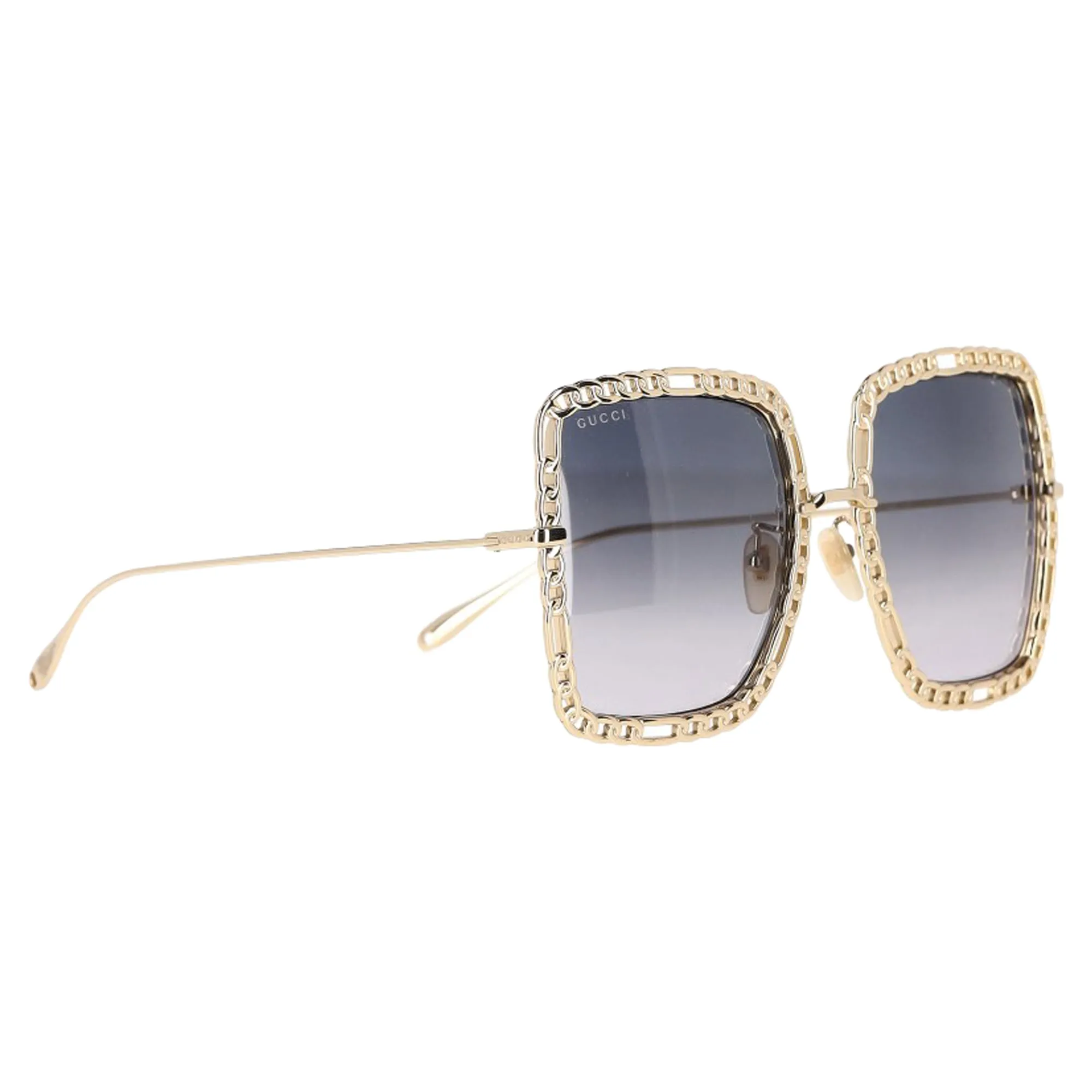 Gucci Tinted Square-Frame Chain Detail Sunglasses in Gold Metal