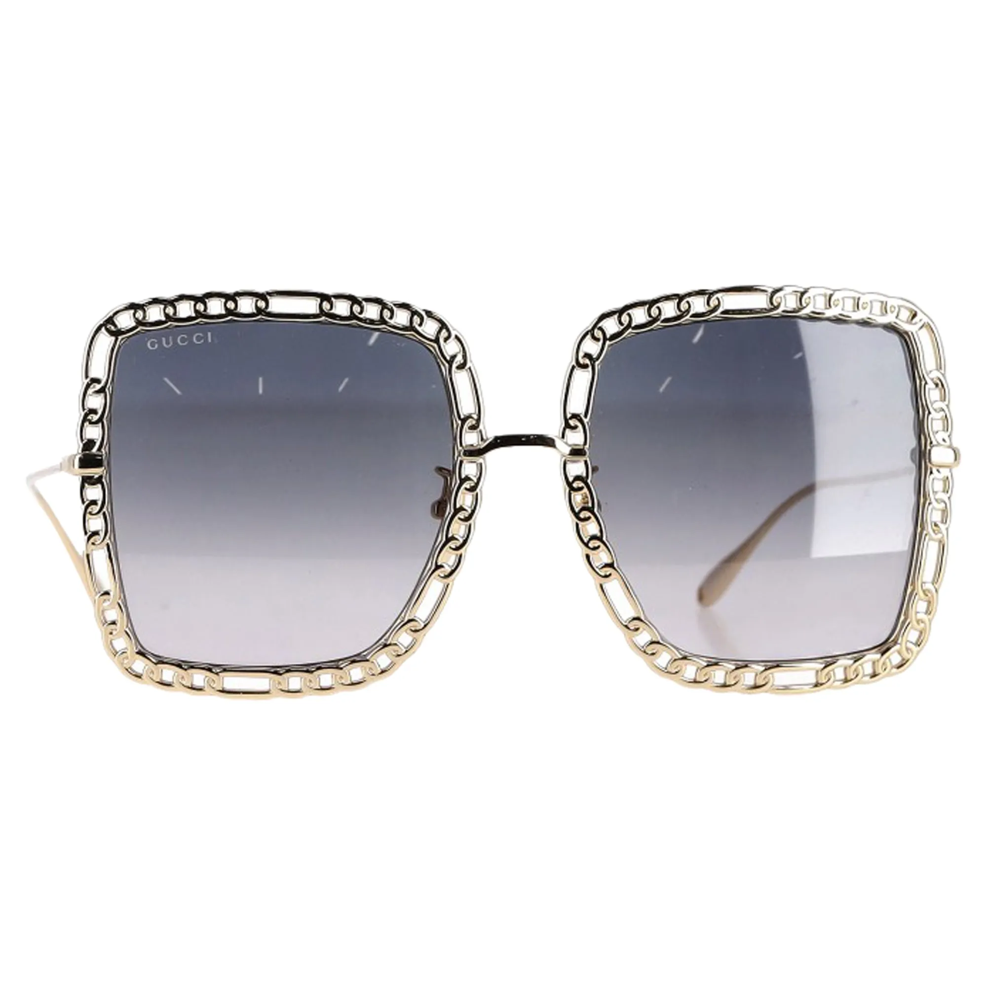 Gucci Tinted Square-Frame Chain Detail Sunglasses in Gold Metal
