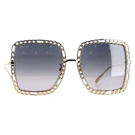 Gucci Tinted Square-Frame Chain Detail Sunglasses in Gold Metal