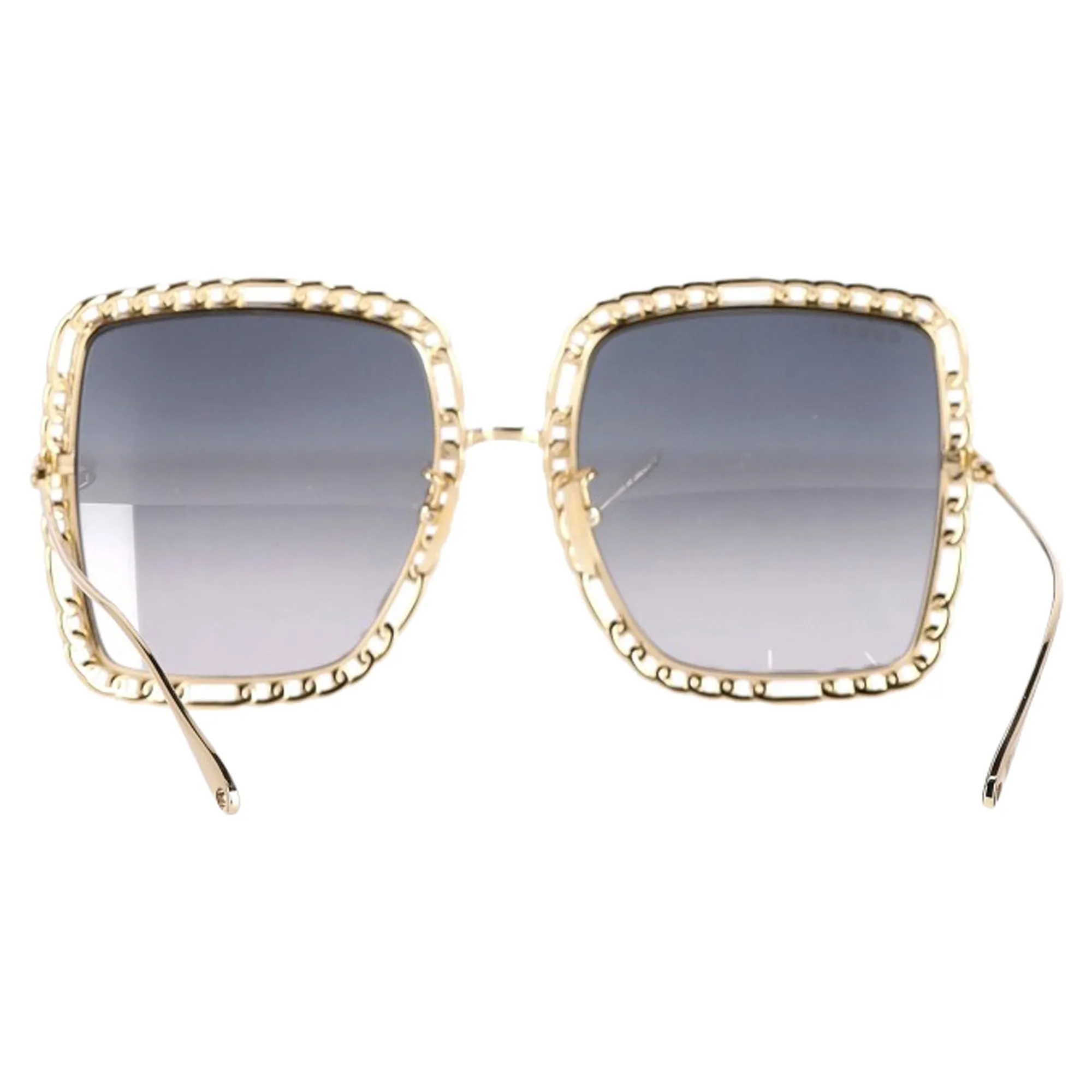 Gucci Tinted Square-Frame Chain Detail Sunglasses in Gold Metal