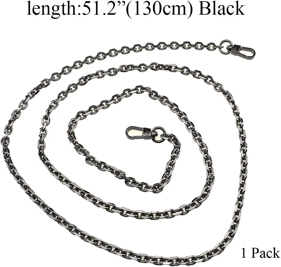 HAHIYO Mini Pochette Purse Chain Strap Thin Wide 6mm for LV Length 51.2 inches Thick 2mm Shiny Black for Shoulder Cross Body Sling Handbag Wallet Clutch Comfortable Flat Metal Strap 1 Pack