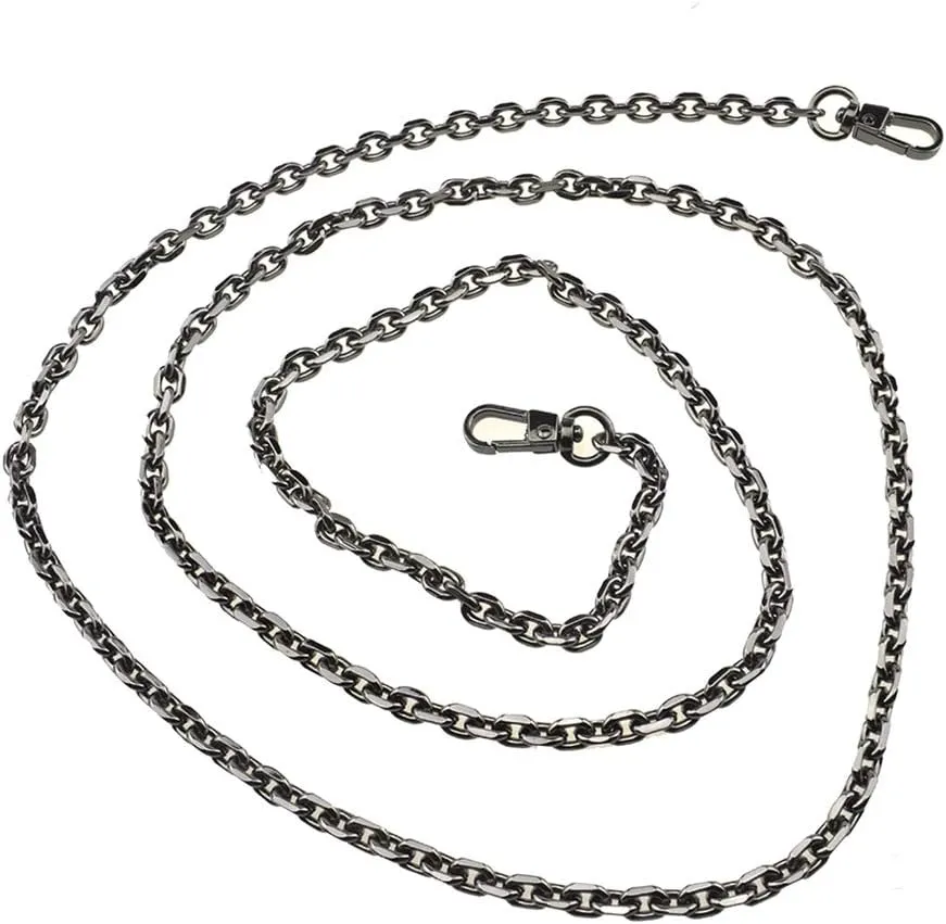 HAHIYO Mini Pochette Purse Chain Strap Thin Wide 6mm for LV Length 51.2 inches Thick 2mm Shiny Black for Shoulder Cross Body Sling Handbag Wallet Clutch Comfortable Flat Metal Strap 1 Pack