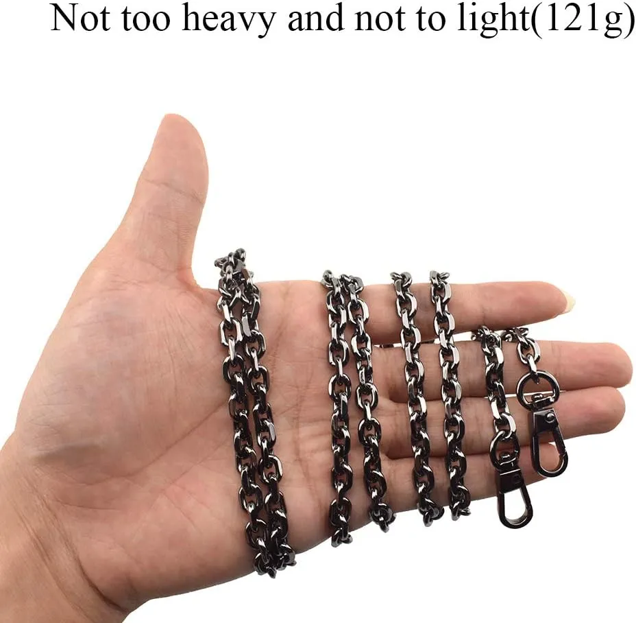 HAHIYO Mini Pochette Purse Chain Strap Thin Wide 6mm for LV Length 51.2 inches Thick 2mm Shiny Black for Shoulder Cross Body Sling Handbag Wallet Clutch Comfortable Flat Metal Strap 1 Pack