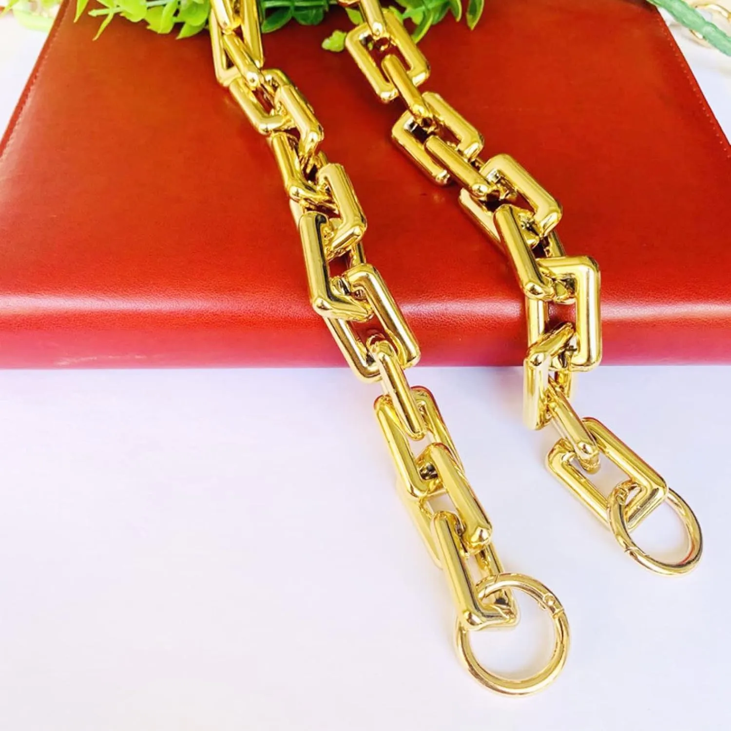 Heavy Chunky Chain-Link Bag Chain with Ring Buckles Purse Handle Handbag Shoulder Strap Replacement Dumpling Cloud Pouch Chain 6 Sizes Chain Strap (Color : Light Gold, Size : 55cm)