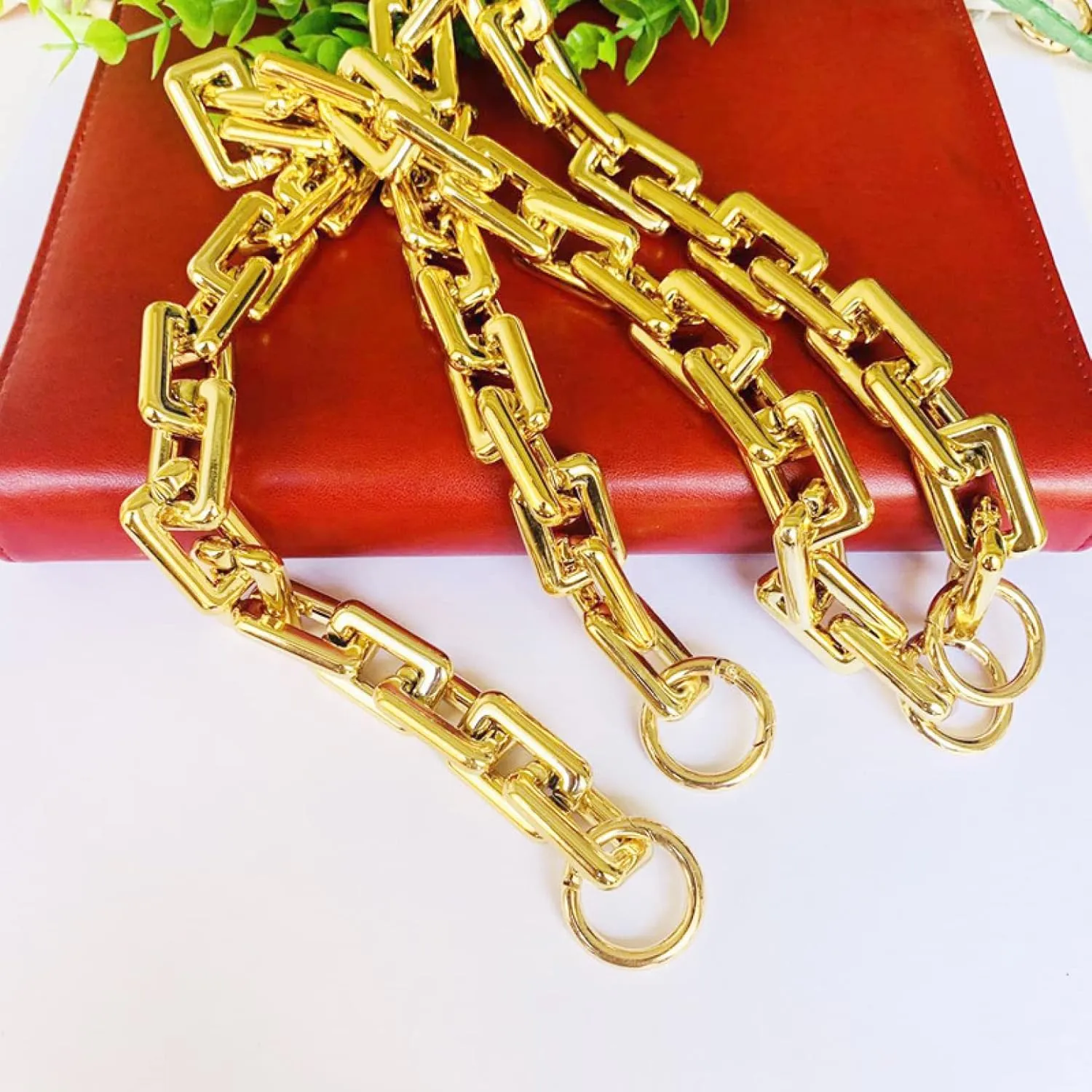 Heavy Chunky Chain-Link Bag Chain with Ring Buckles Purse Handle Handbag Shoulder Strap Replacement Dumpling Cloud Pouch Chain 6 Sizes Chain Strap (Color : Light Gold, Size : 55cm)