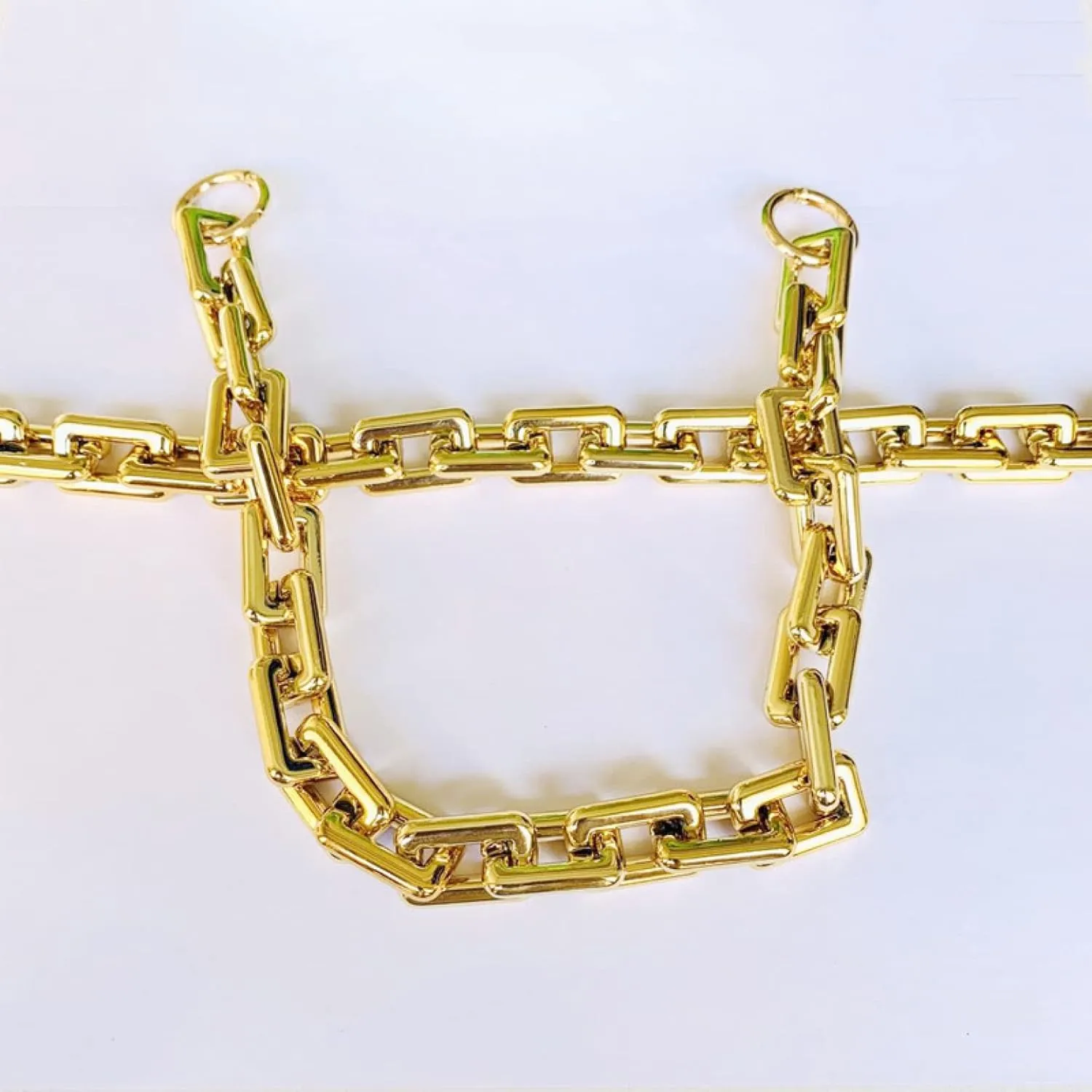 Heavy Chunky Chain-Link Bag Chain with Ring Buckles Purse Handle Handbag Shoulder Strap Replacement Dumpling Cloud Pouch Chain 6 Sizes Chain Strap (Color : Light Gold, Size : 55cm)