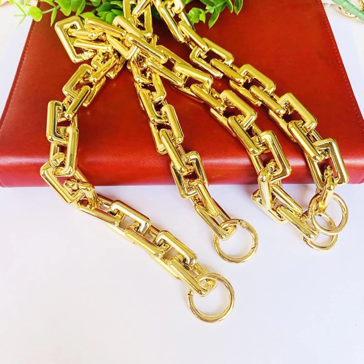 Heavy Chunky Chain-Link Bag Chain with Ring Buckles Purse Handle Handbag Shoulder Strap Replacement Dumpling Cloud Pouch Chain 6 Sizes Chain Strap (Color : Light Gold, Size : 55cm)
