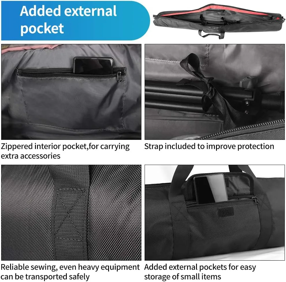 HEMMOTOP Tripod Bag, 47x7x7in All Padded Tripod Carrying Case with Shoulder Straps and Handles, Heavy Duty Light Stand Bag with Two Zippered Pockets for Pool Cue, Speaker Stand, Mic Stand