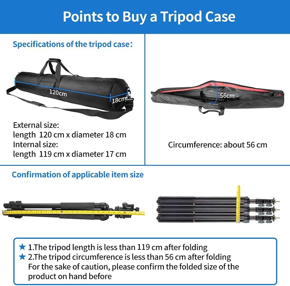 HEMMOTOP Tripod Bag, 47x7x7in All Padded Tripod Carrying Case with Shoulder Straps and Handles, Heavy Duty Light Stand Bag with Two Zippered Pockets for Pool Cue, Speaker Stand, Mic Stand