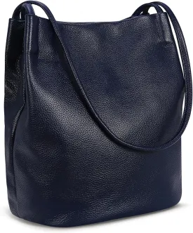 Iswee Genuine Leather Tote Bucket Bags Hobo Shoulder Bags Purse and Handbags for Women Trendy