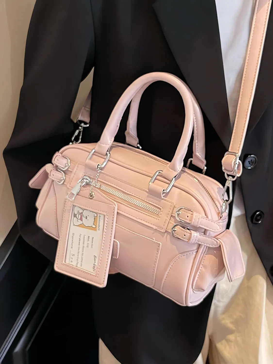Juminocore Shoulder Purse with Card Sleeve Cute Y2k Top Handle Boston Bag Crossbody Bags Handbag Y2k Stuff