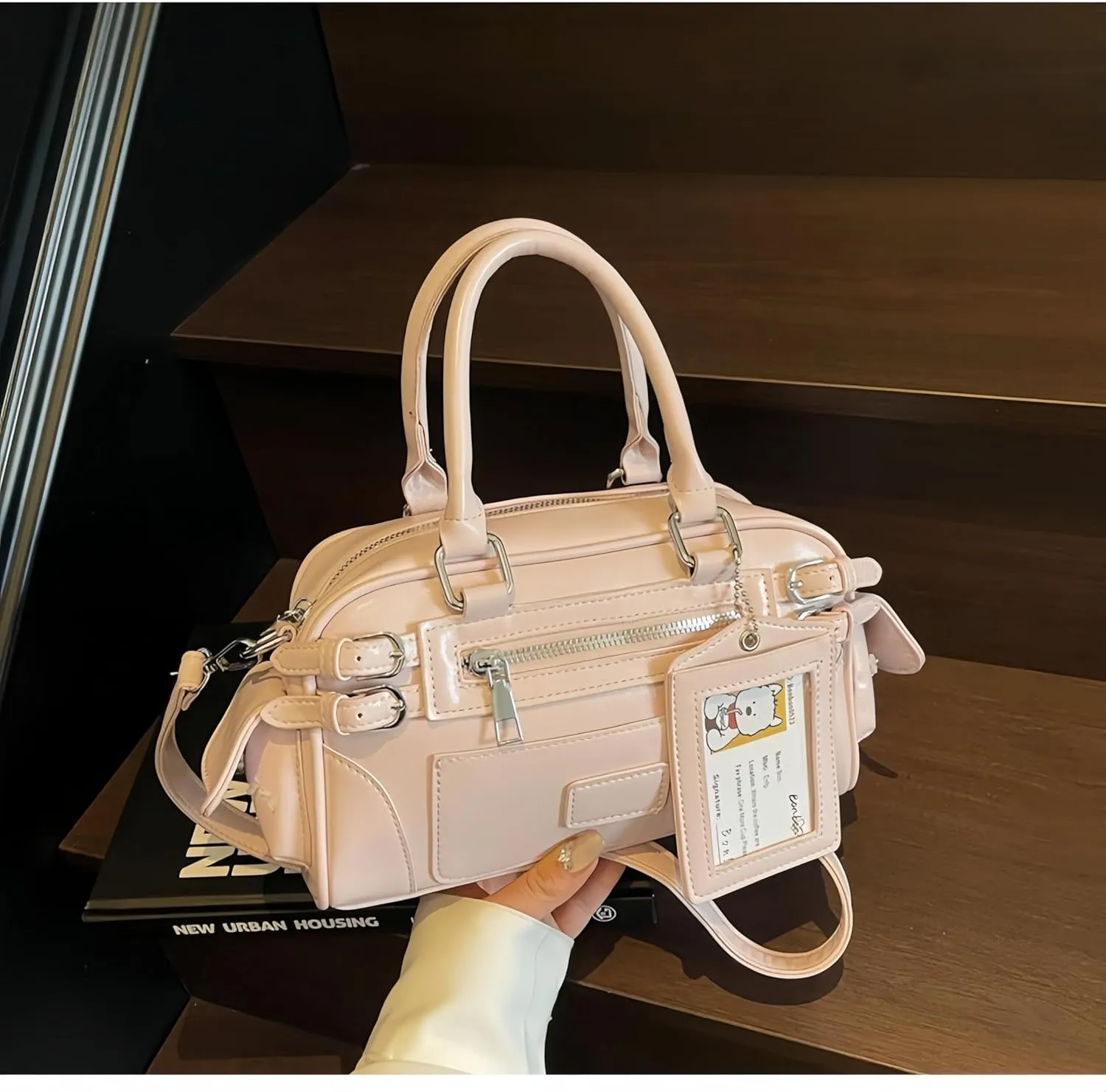 Juminocore Shoulder Purse with Card Sleeve Cute Y2k Top Handle Boston Bag Crossbody Bags Handbag Y2k Stuff