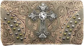 Justin West Clydesdale Tooled Leather Metal Stud Cross Conceal Carry Women Handbag Purse