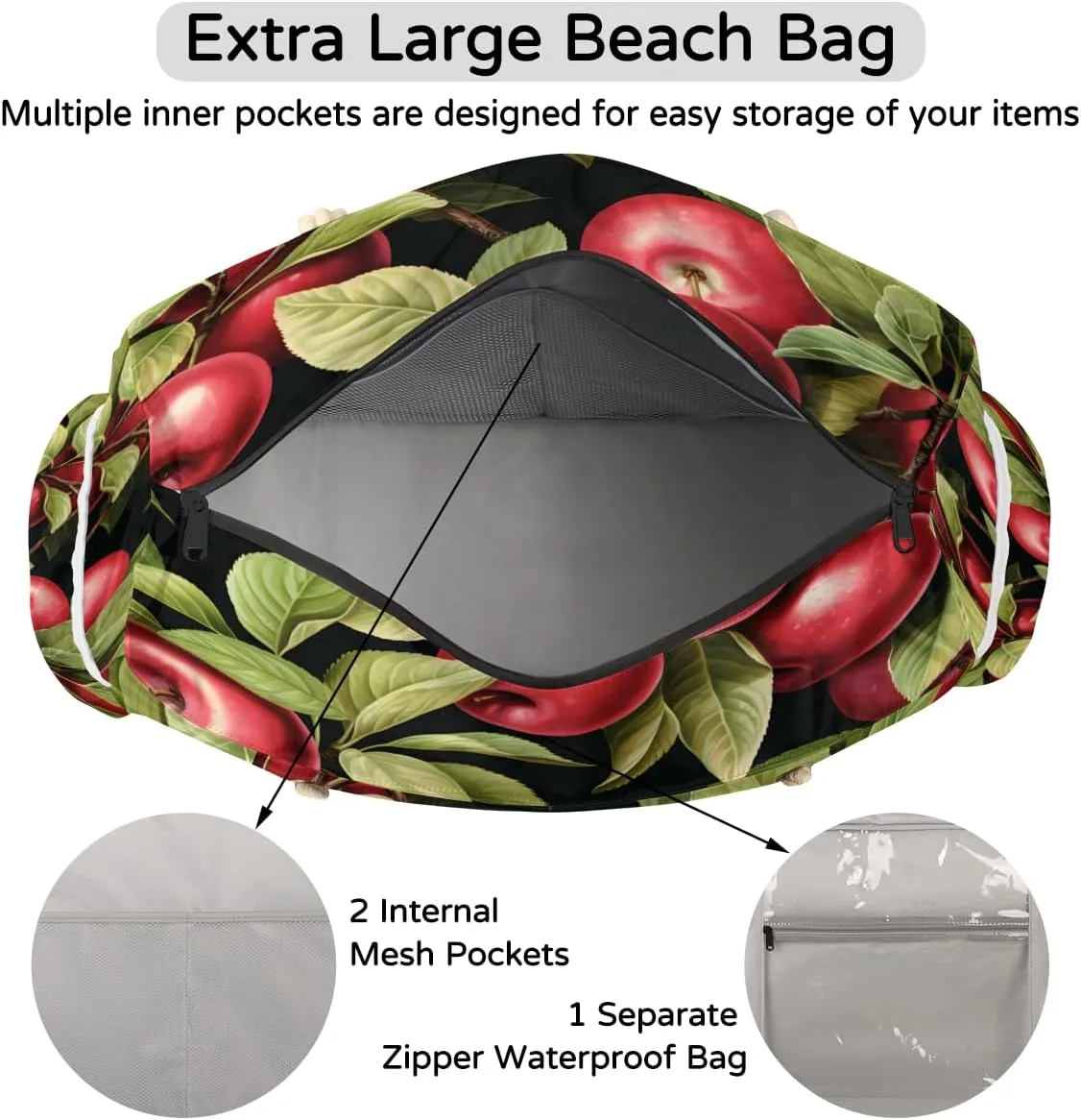 Large Tote Beach Bags for Women with Zipper Waterproof Sandproof Swim Pool Grocery Gym Travel Bag