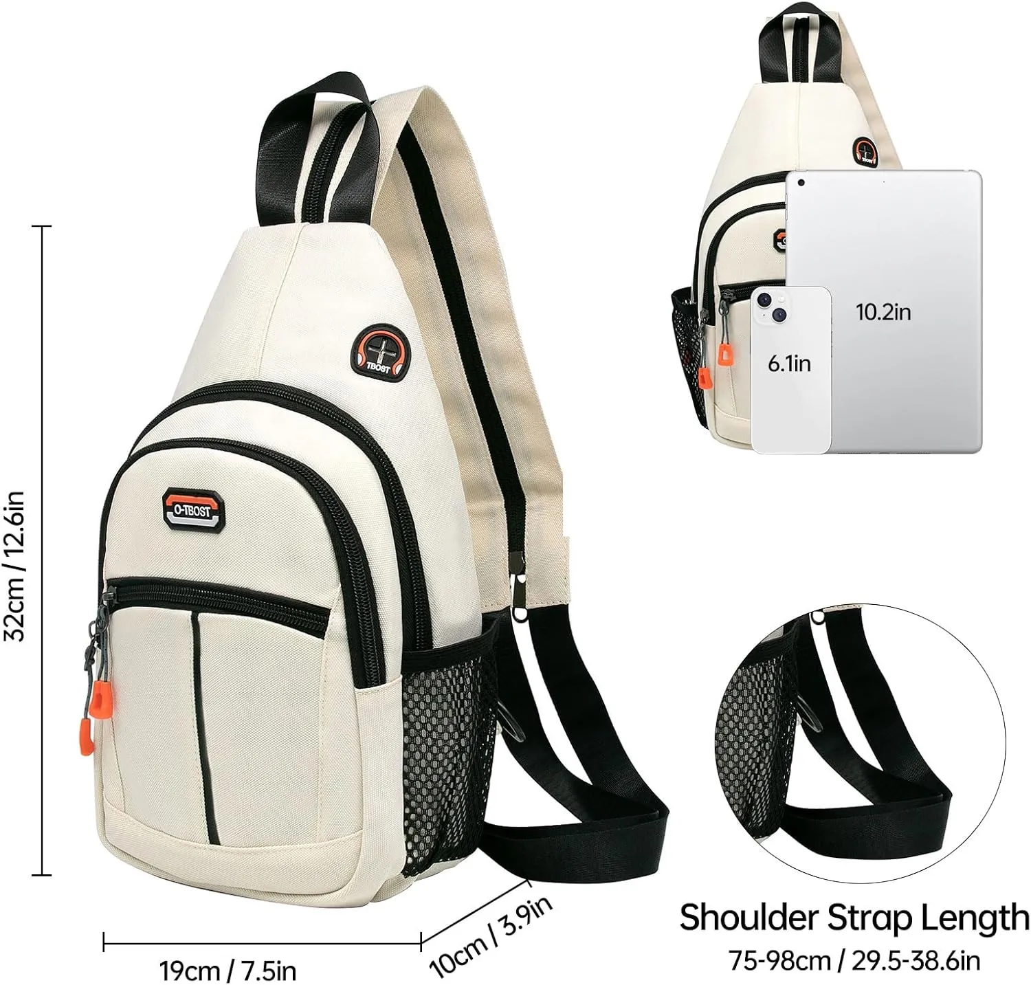 Long Keeper Sling Bag Backpack - Women Crossbody Shoulder Backpack Men Travel Hiking Sport Backpack Cross Body Casual Daypack (White)