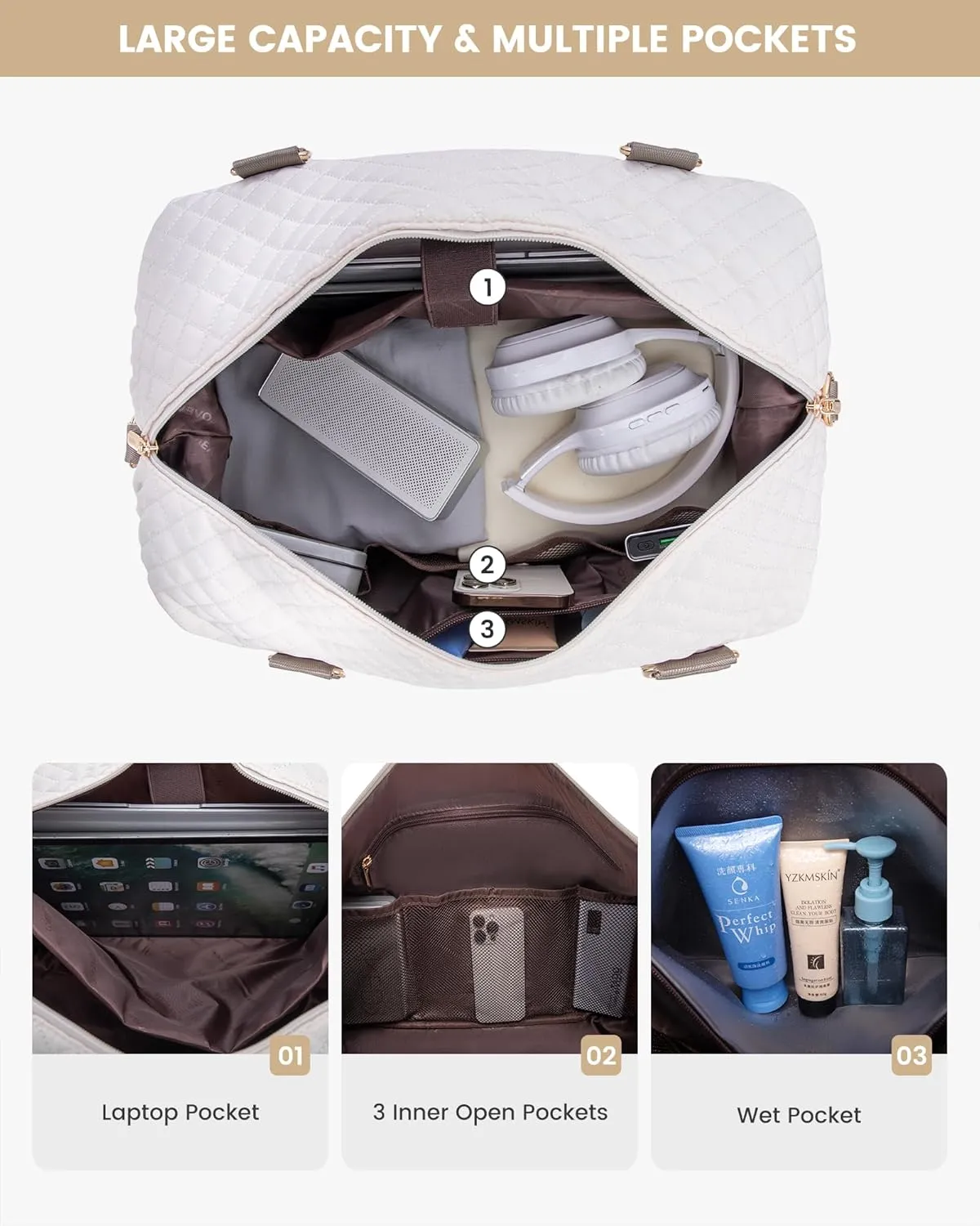LOVEVOOK Travel Weekender Bag for Women, Carry on Overnight Bag with Shoe Compartment, Travel Duffle Bag Women, Yoga Gym Duffel Bag with Wet Pocket, Hospital Bags for Labor and Delivery, 3 Pcs Set