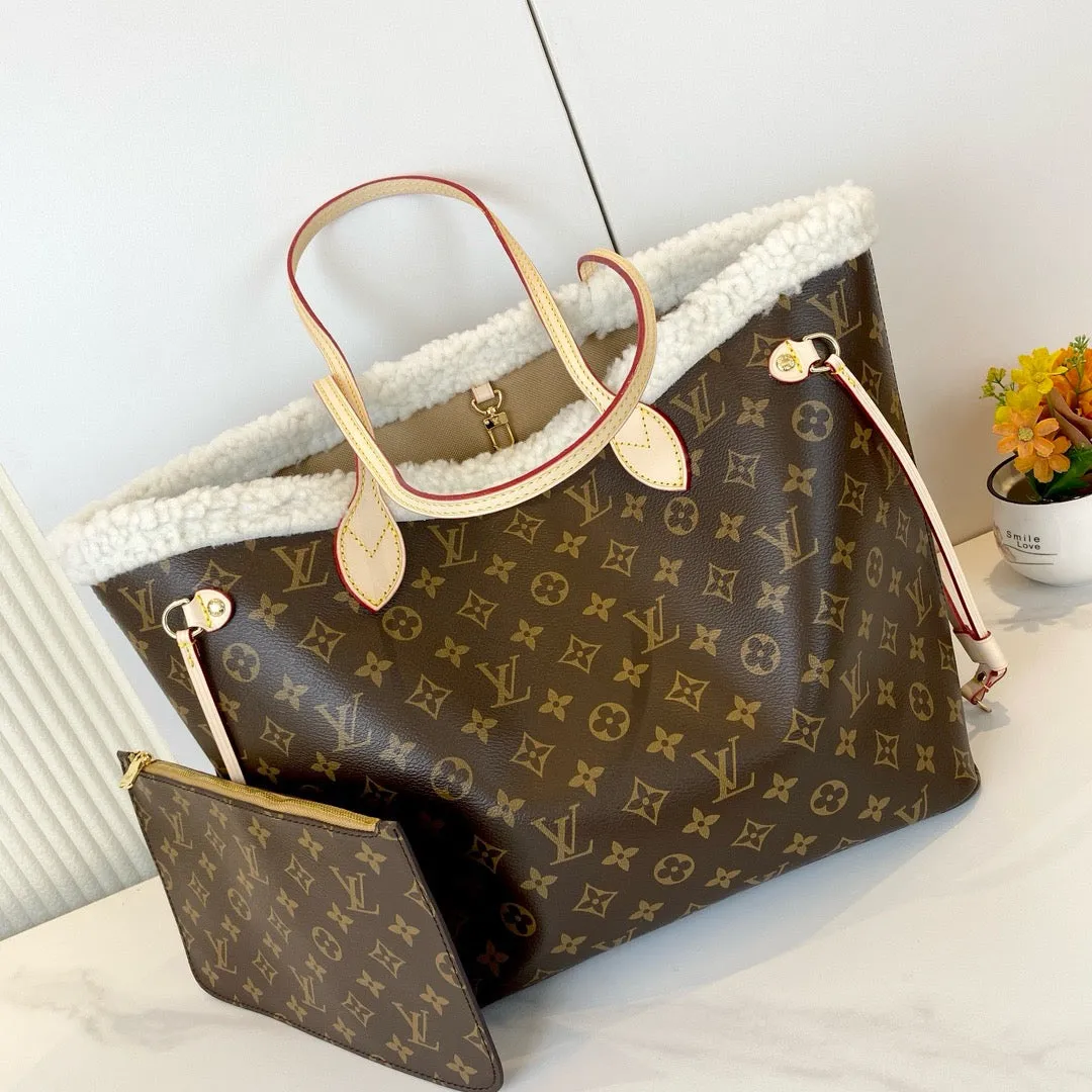 LV Neverfull MM With Shearl Tote Bag