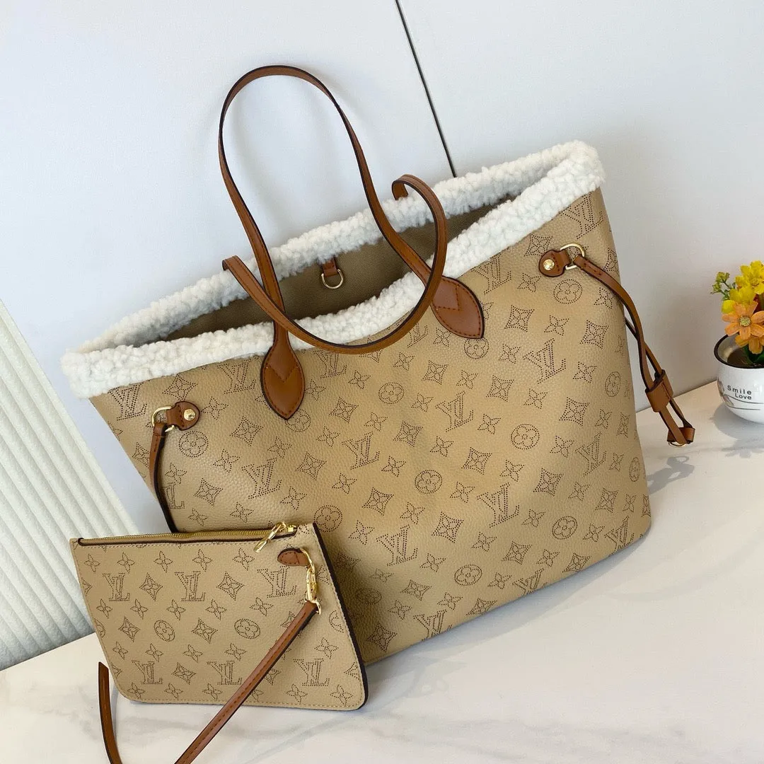 LV Neverfull MM With Shearl Tote Bag