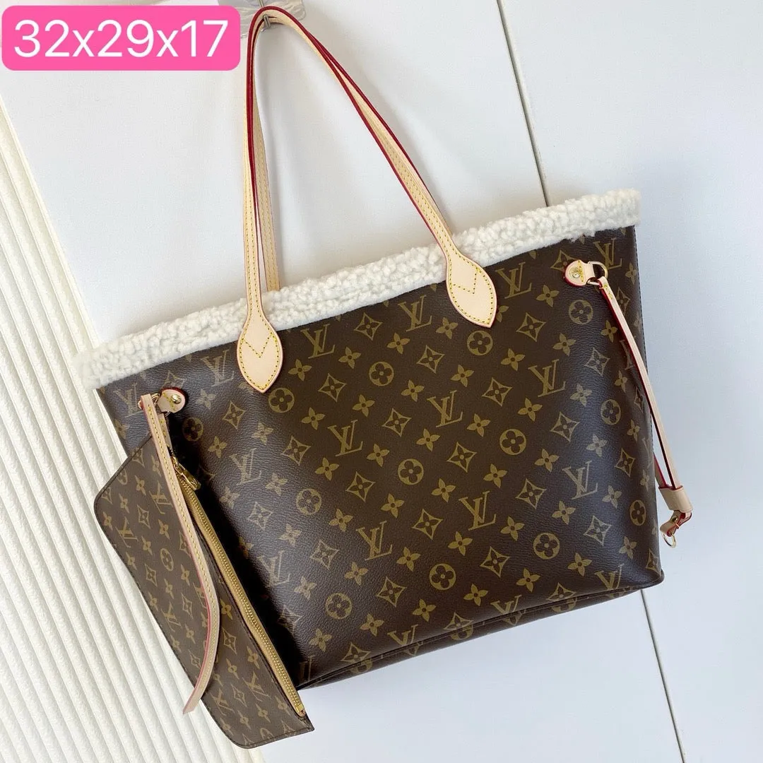 LV Neverfull MM With Shearl Tote Bag