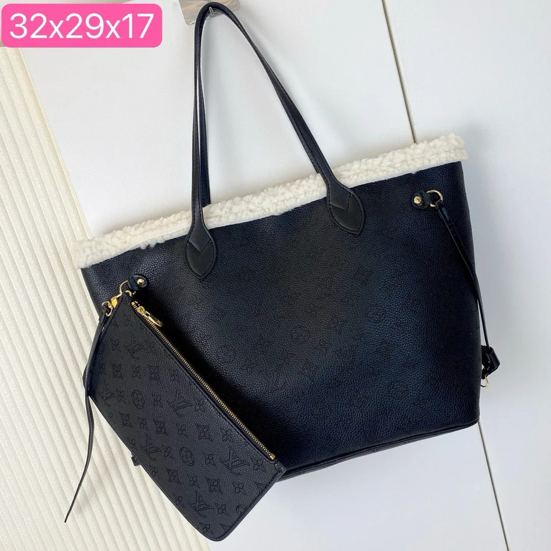 LV Neverfull MM With Shearl Tote Bag