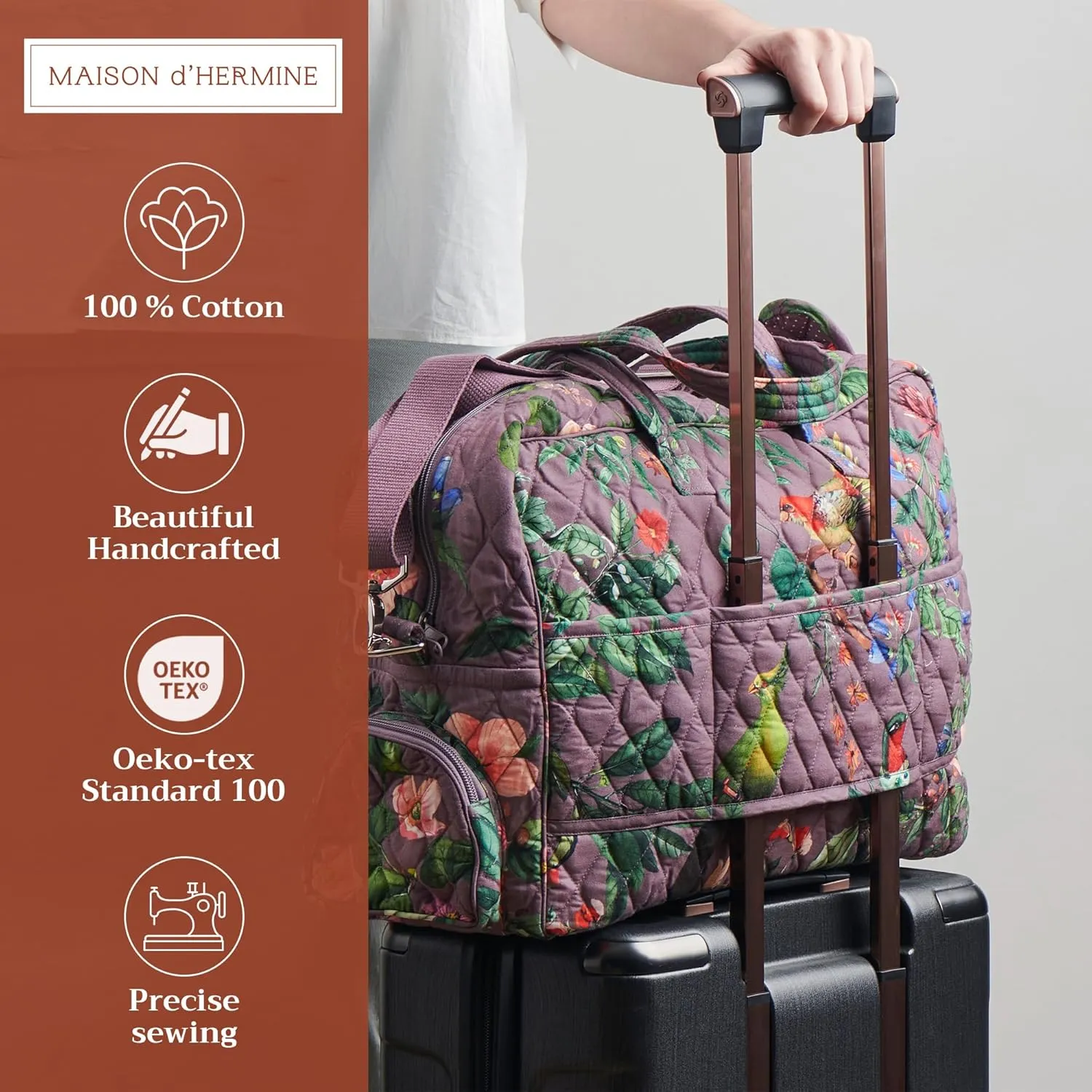 Maison d' Hermine Weekender Bags for Women Cotton Quilted Duffel Overnight Luggage Weekend Bag for Men Gym Sports Gifts Travel Business Travellers Family Trip