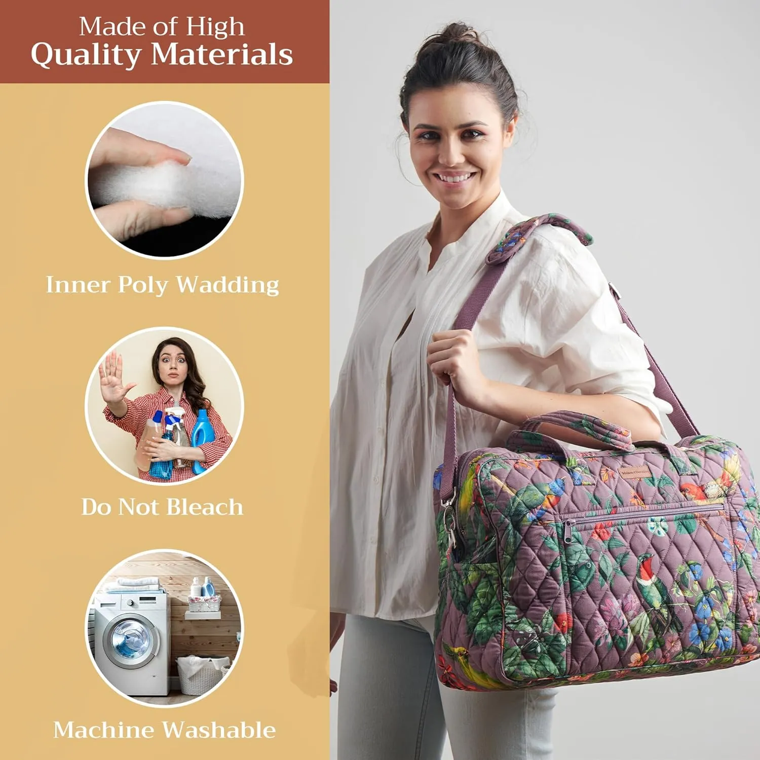 Maison d' Hermine Weekender Bags for Women Cotton Quilted Duffel Overnight Luggage Weekend Bag for Men Gym Sports Gifts Travel Business Travellers Family Trip