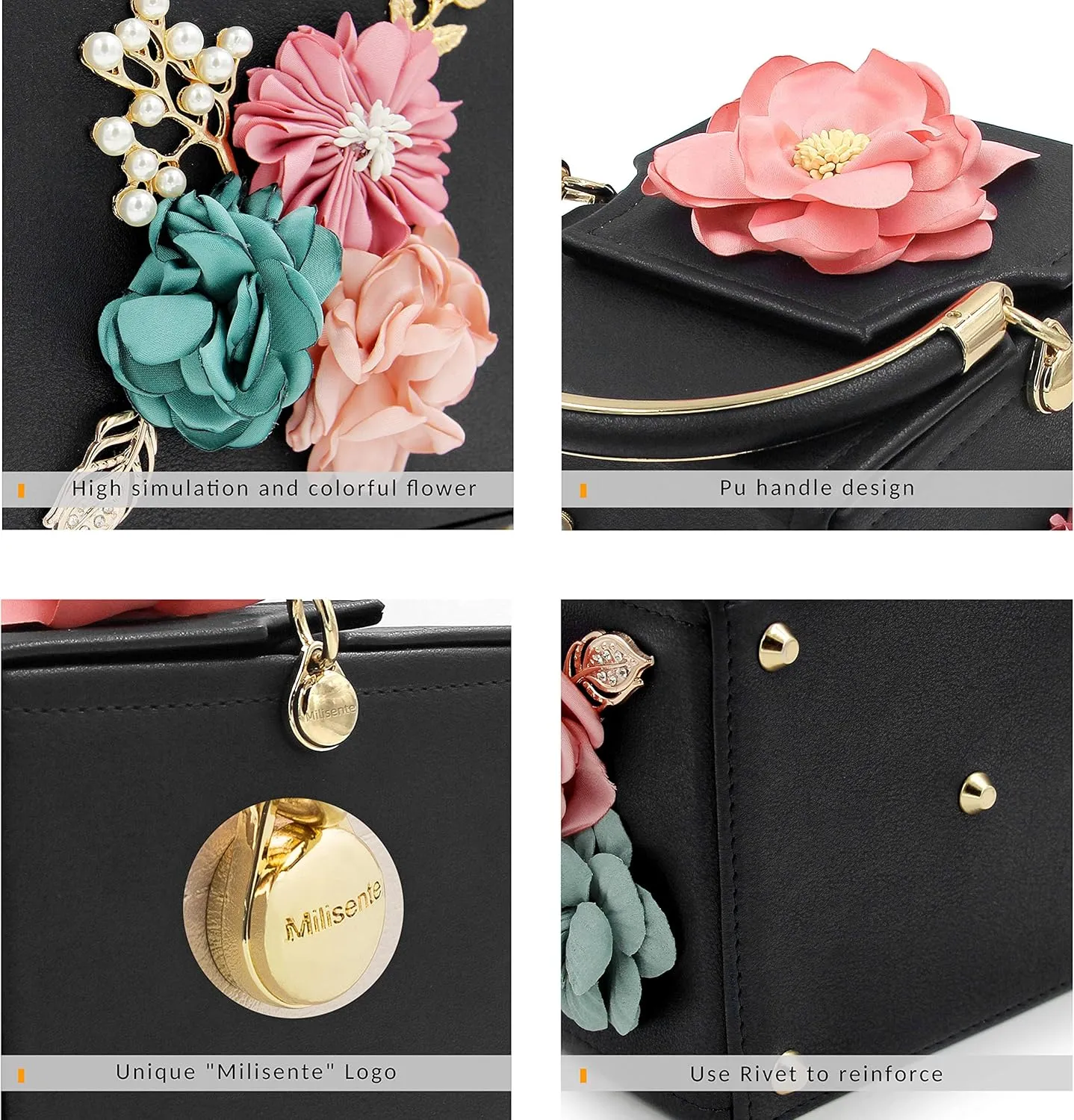 Milisente Evening Clutch Bag for Women Floral Square Box Evening Bags Crossbody Shoulder handBags Flower Wedding Clutch Purse