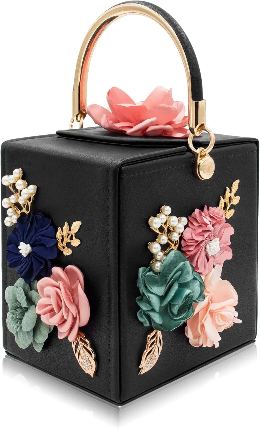 Milisente Evening Clutch Bag for Women Floral Square Box Evening Bags Crossbody Shoulder handBags Flower Wedding Clutch Purse