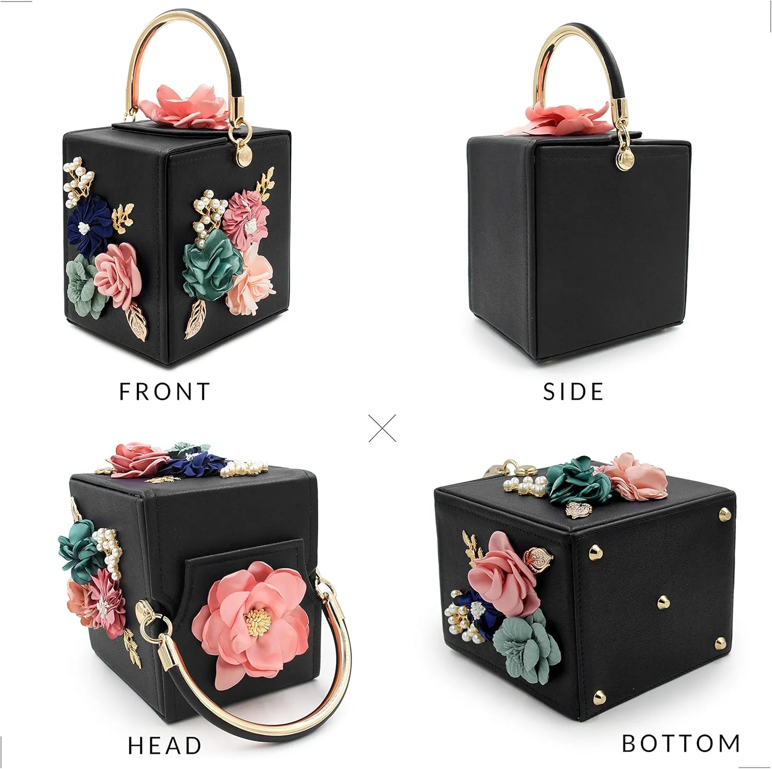 Milisente Evening Clutch Bag for Women Floral Square Box Evening Bags Crossbody Shoulder handBags Flower Wedding Clutch Purse