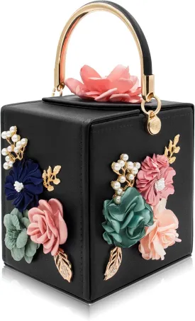 Milisente Evening Clutch Bag for Women Floral Square Box Evening Bags Crossbody Shoulder handBags Flower Wedding Clutch Purse