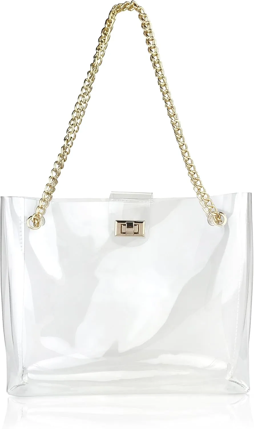 Multifunction Clear Chain Tote with Turn Lock Womens Shoulder Handbag