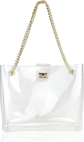 Multifunction Clear Chain Tote with Turn Lock Womens Shoulder Handbag
