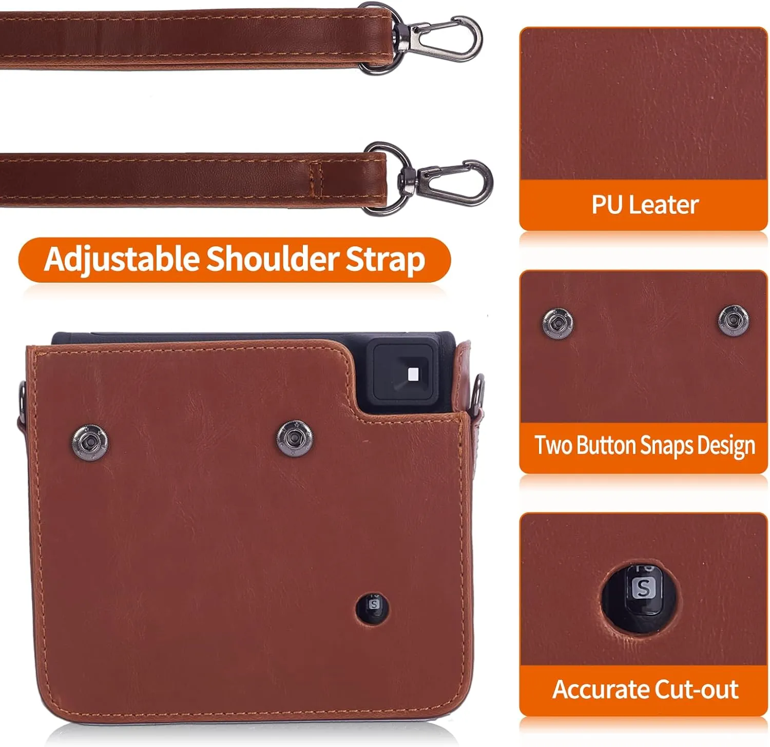 Phetium Instant Camera Protective Case Compatible with Fujifilm Instax Square SQ1/SQ40, Premium PU Leather Camera Bag with Removable Adjustable Strap (SQ40 case, Brown)