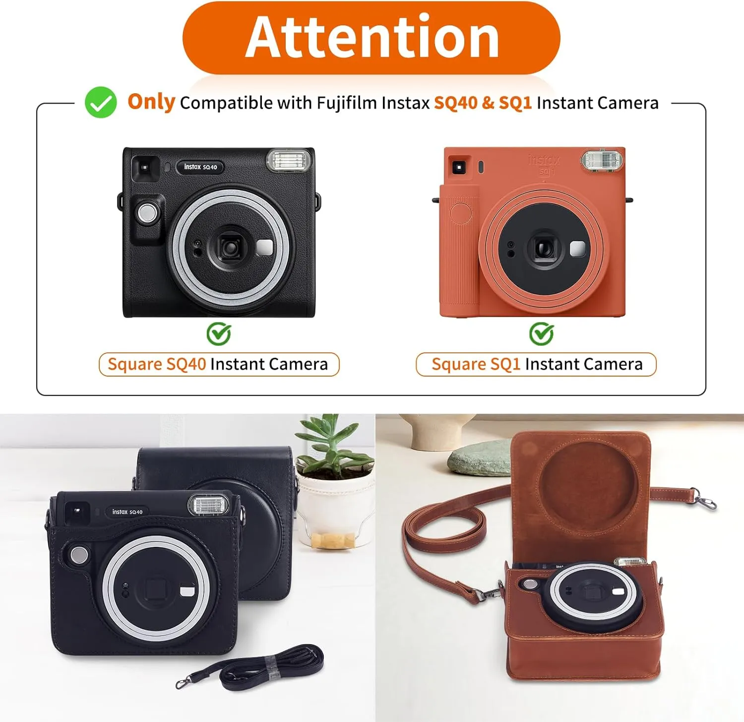 Phetium Instant Camera Protective Case Compatible with Fujifilm Instax Square SQ1/SQ40, Premium PU Leather Camera Bag with Removable Adjustable Strap (SQ40 case, Brown)