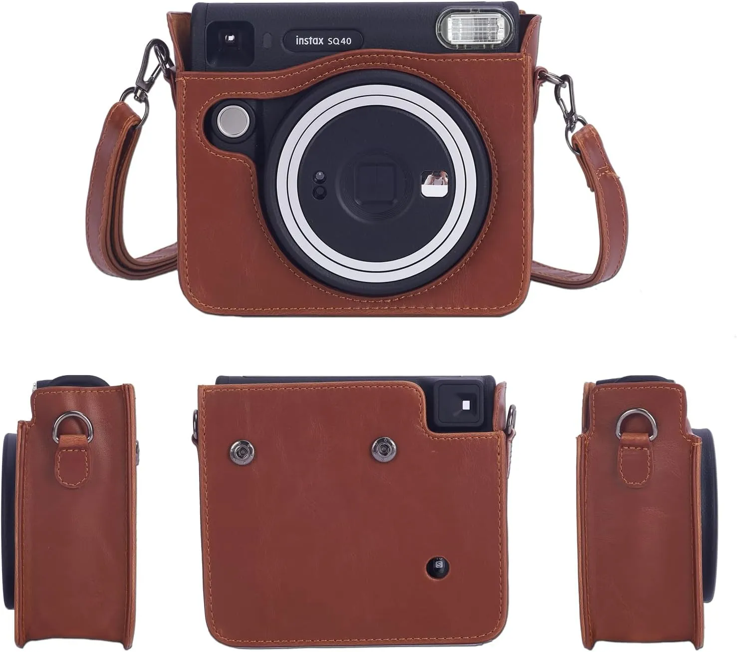 Phetium Instant Camera Protective Case Compatible with Fujifilm Instax Square SQ1/SQ40, Premium PU Leather Camera Bag with Removable Adjustable Strap (SQ40 case, Brown)