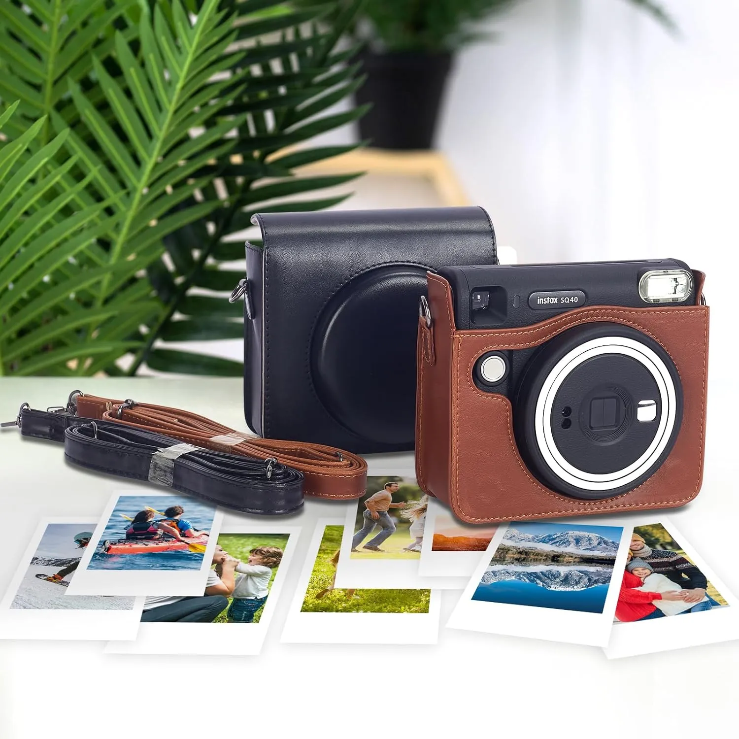 Phetium Instant Camera Protective Case Compatible with Fujifilm Instax Square SQ1/SQ40, Premium PU Leather Camera Bag with Removable Adjustable Strap (SQ40 case, Brown)