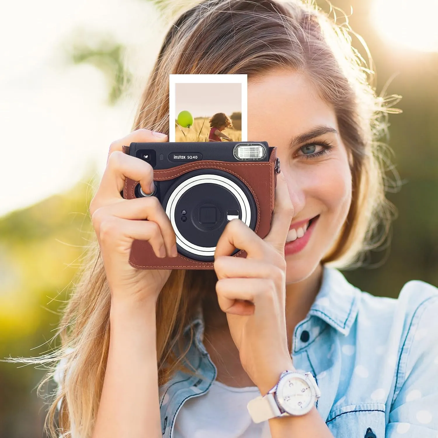Phetium Instant Camera Protective Case Compatible with Fujifilm Instax Square SQ1/SQ40, Premium PU Leather Camera Bag with Removable Adjustable Strap (SQ40 case, Brown)