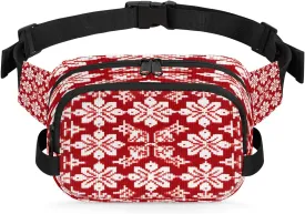Pixel Style Christmas Snowflakes Fanny Pack Waterproof Belt Bag Crossbody Bags For Women Men Holiday Gifts