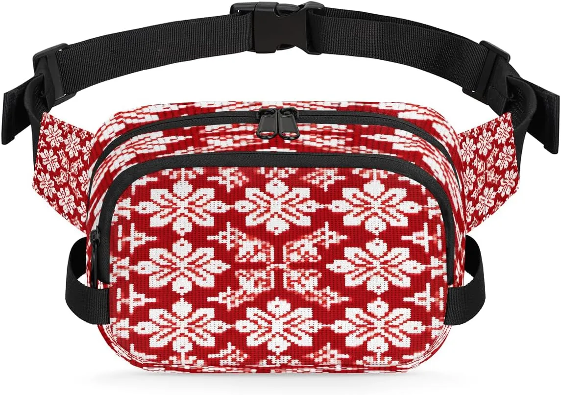 Pixel Style Christmas Snowflakes Fanny Pack Waterproof Belt Bag Crossbody Bags For Women Men Holiday Gifts