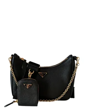 Prada Black Saffiano Lux Leather Re-Edition 2005 Crossbody Bag