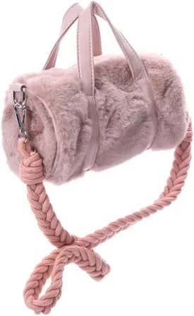 Preppy Fuzzy Boston Bag Women Teen Girls Rope Weaving Top Handle Shoulder Bag Solid Fluffy Handbag Furry Shoulder Bags (Pink)