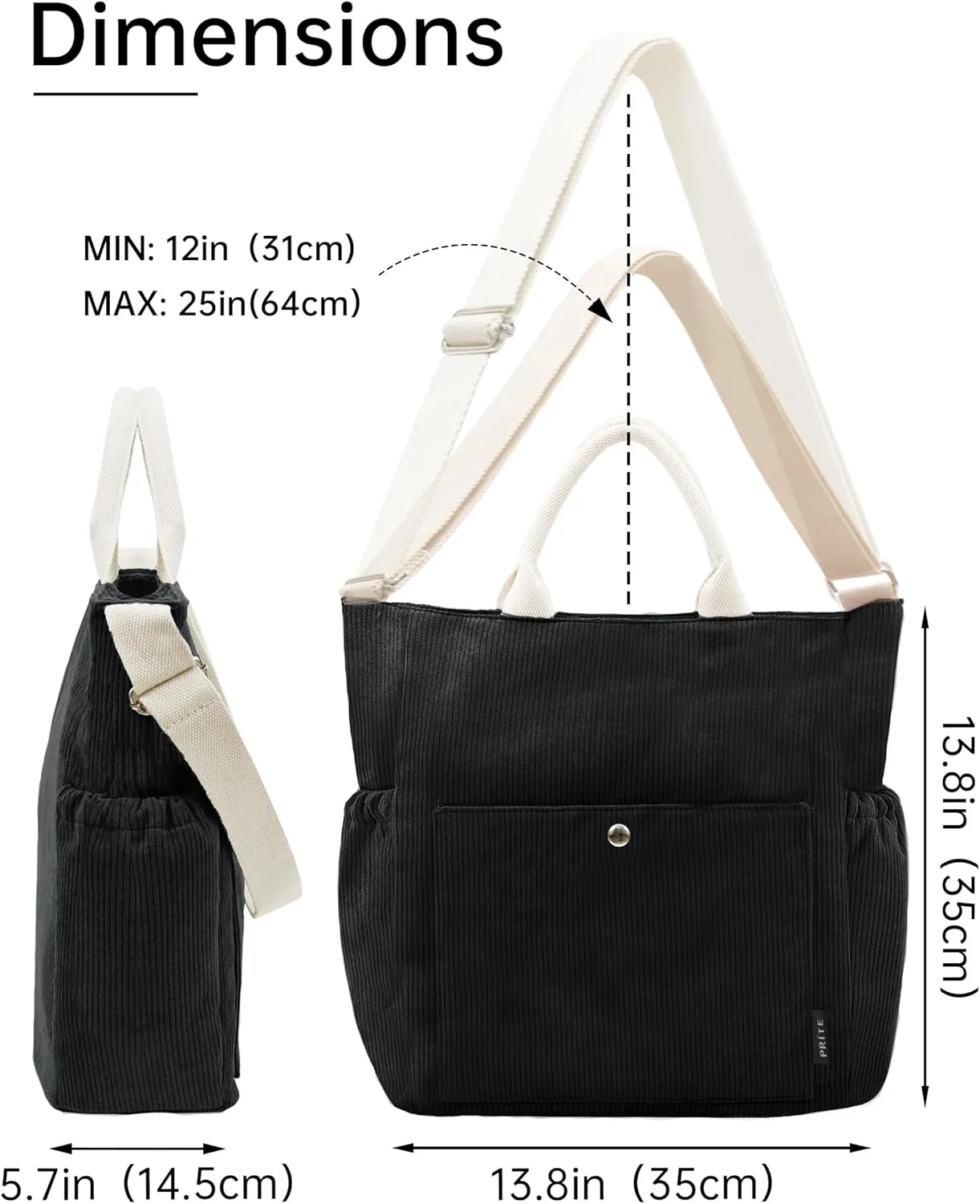 Prite Corduroy Tote Bag for Women Large Crossbody Hobo Shoulder Bag with Pockets Tote Handbag for Work,College,Shopping