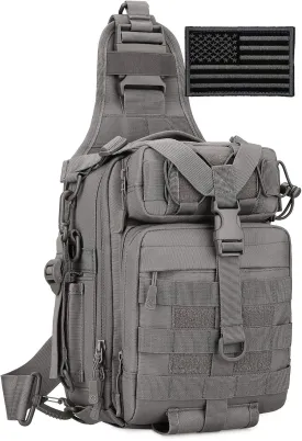 Protector Plus Tactical Sling Bag Military MOLLE Crossbody Pack Chest Shoulder Backpack (Patch Included)