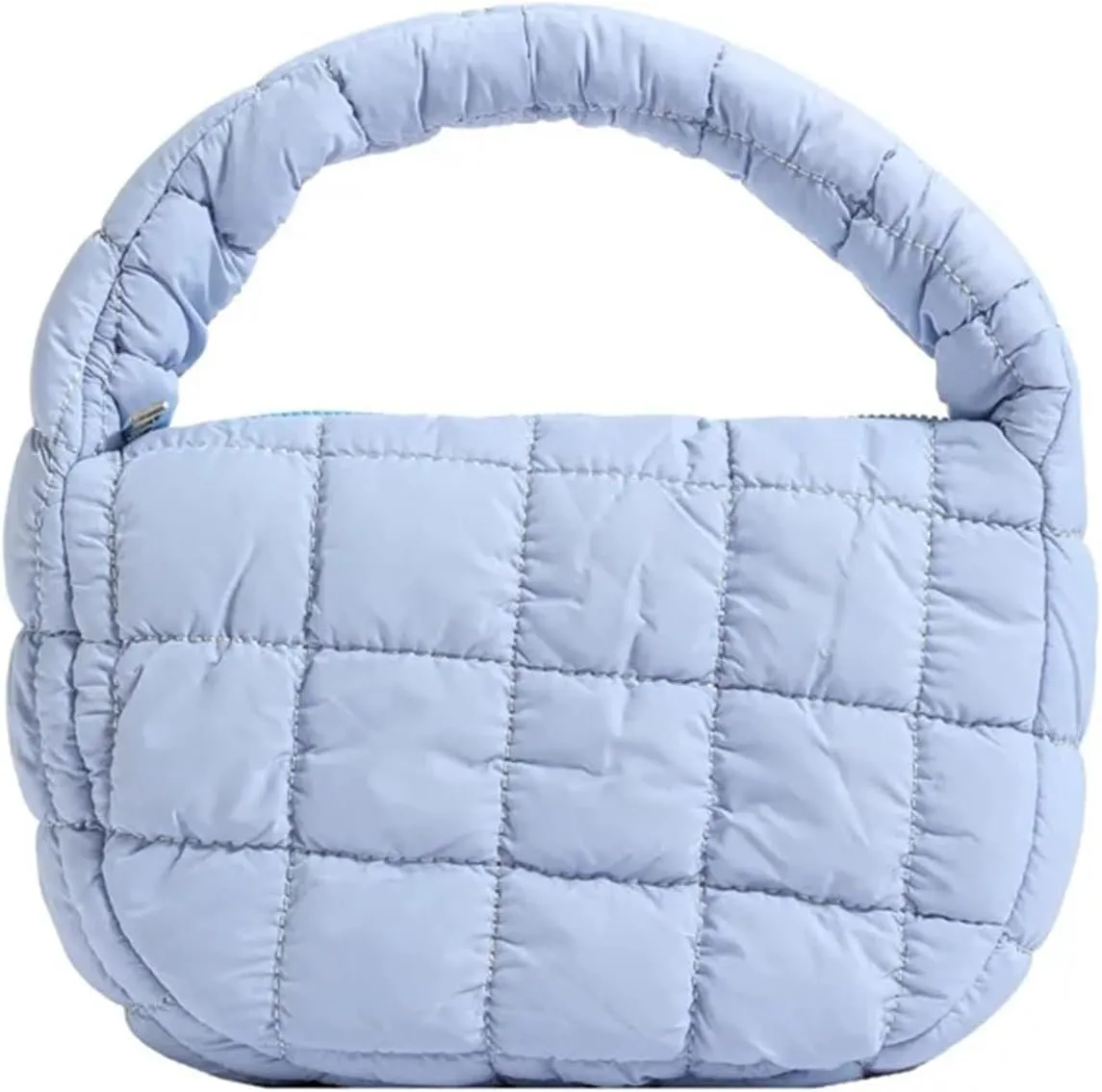 Puffer Tote Bag Fashion Quilted Shoulder Bags For Women Handbag Mini Cloud Pleated Bags Puffer Dumpling Bag(Light Blue)
