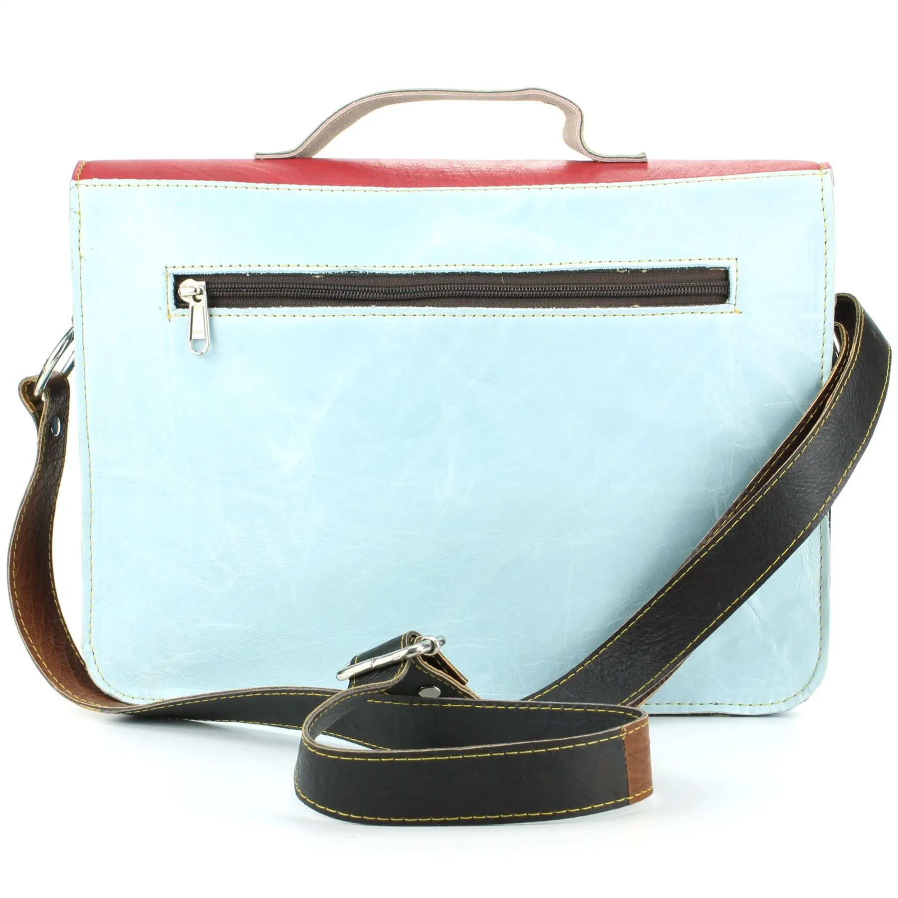 Real Leather Colourful Satchel Messenger Shoulder Bag - Red & Yellow Mix