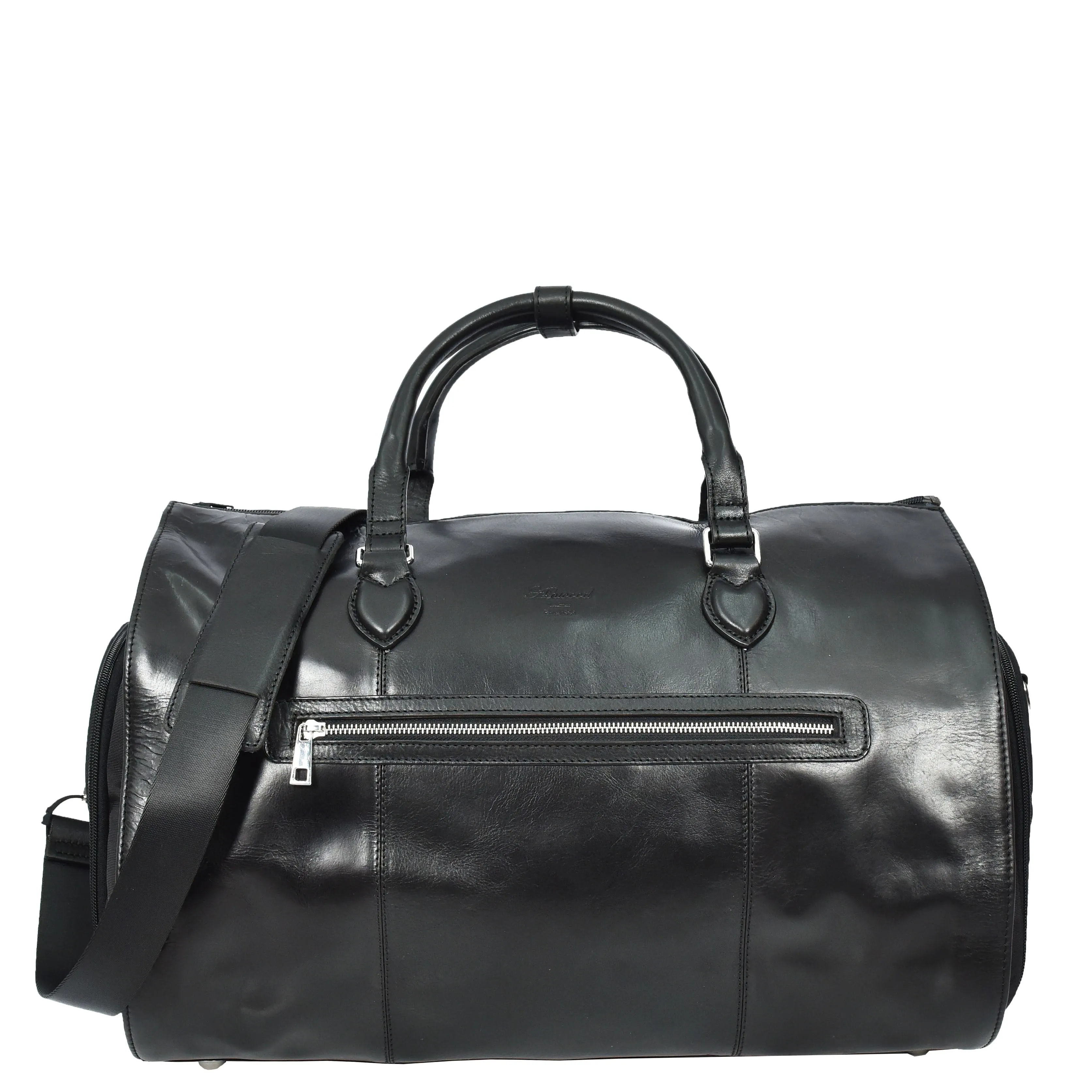 Real Leather Garment Suit Carrier 2-in-1 Holdall Duffel Travel Bag Ludlow Black